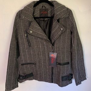 NWT Yoki Houndstooth Faux Leather Biker Size M